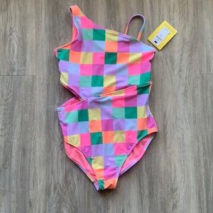 NWT! Kids Recycled Cutout Swim One-Piece- GEO print
